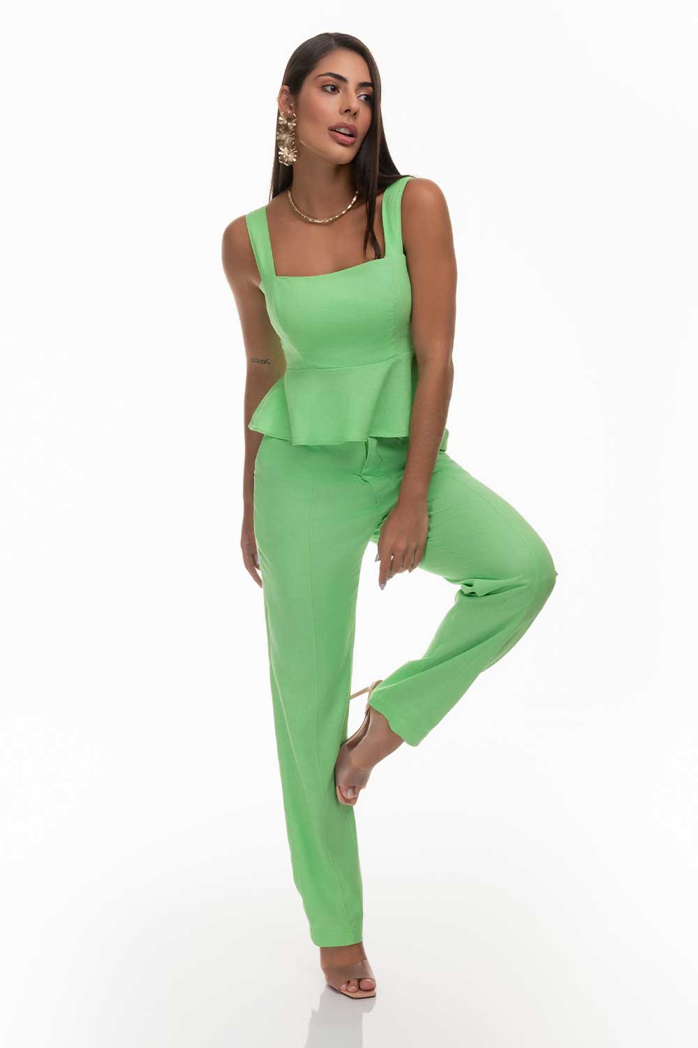 Calça Verde Linho Reta Frysaide