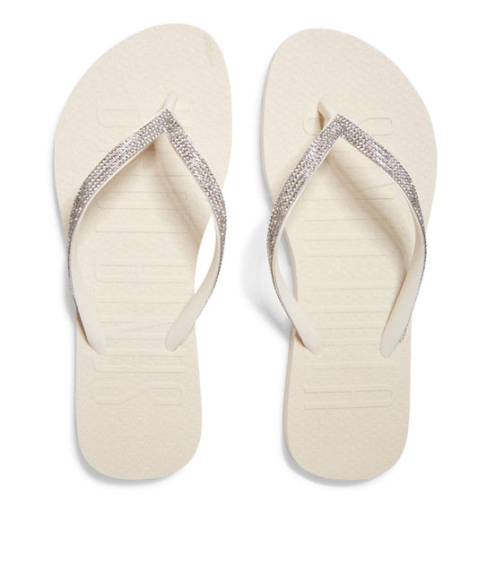 Chinelo Flip Flop Santa Lolla Marfim Tiras Strass Borracha
