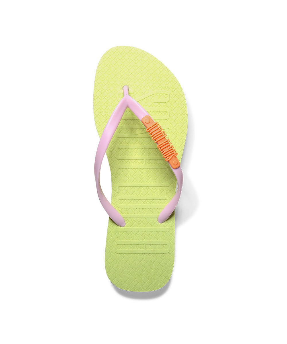 Chinelo Flip Flop Verde Lima Tiras Lilás