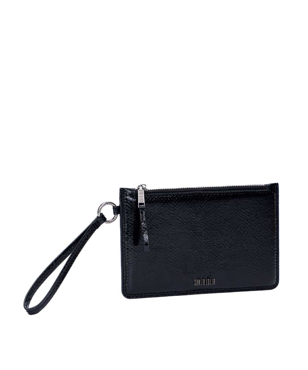 Clutch Santa Lolla Preta Metalizada com Alça de Mão
