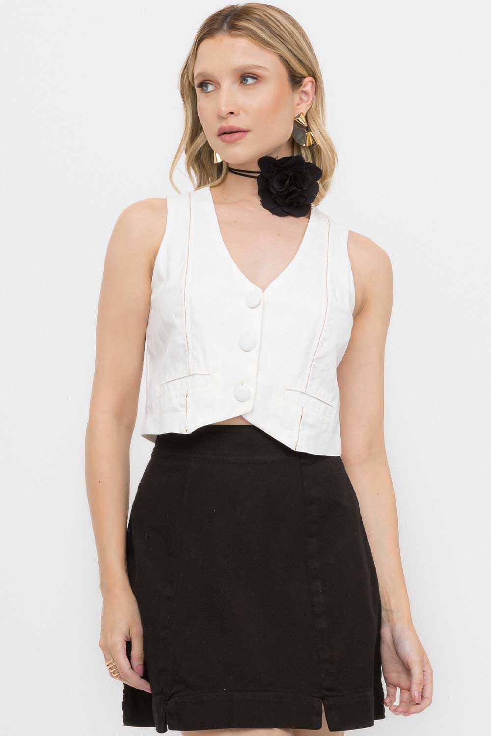 Colete Linho Off White Alfaiataria