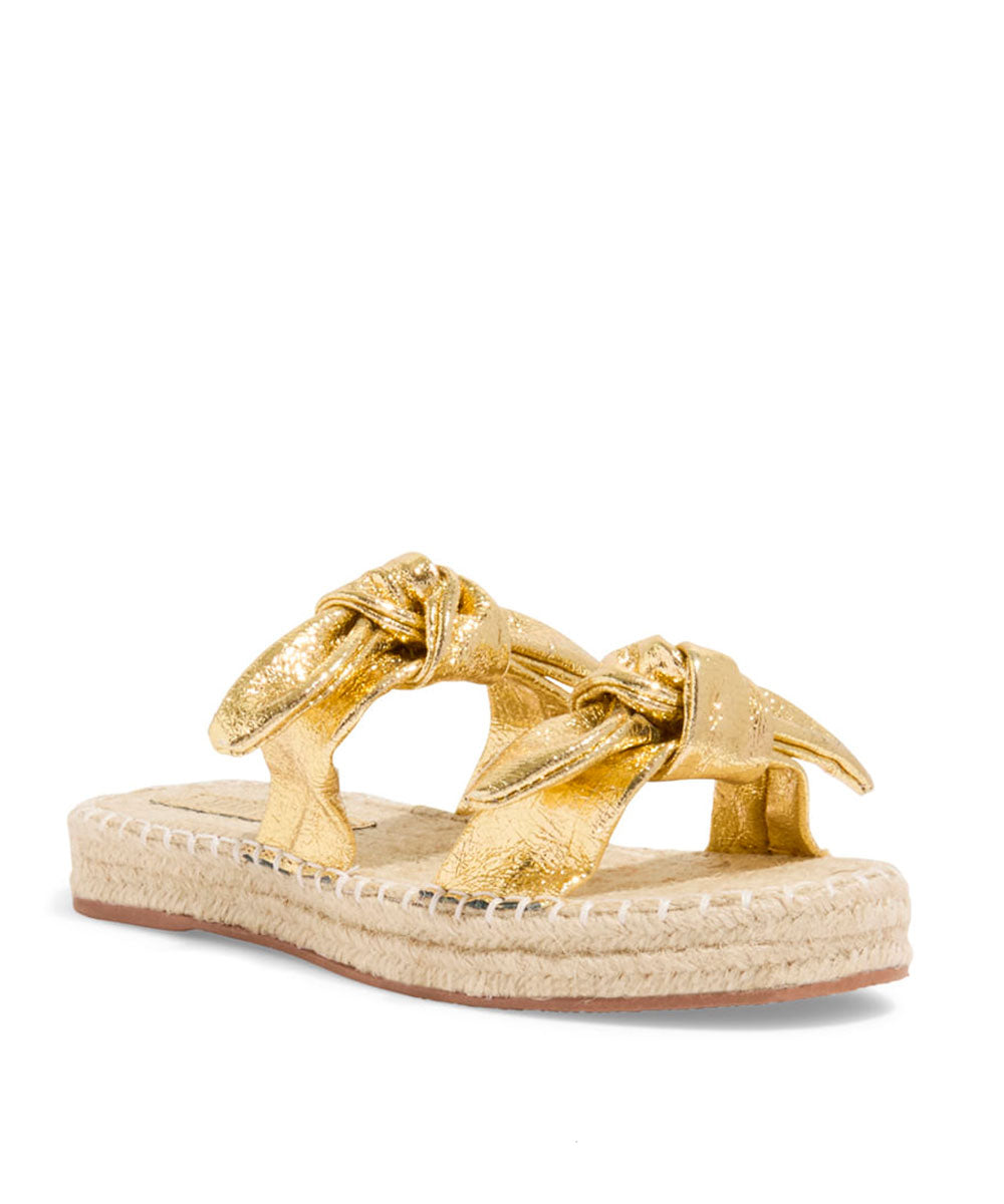 Espadrille Santa Lolla Craquelê Dourado Tiras Laço