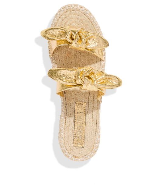 Espadrille Santa Lolla Craquelê Dourado Tiras Laço