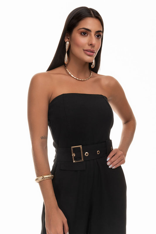 Macacão Alfaiataria Preto Tomara Que Cai Frysaide