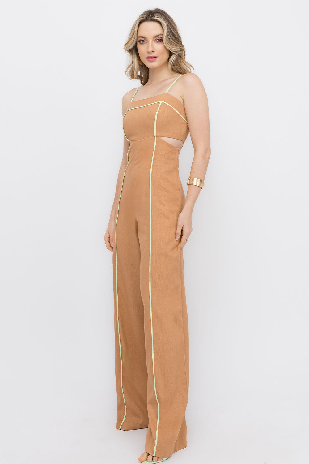 Macacão Linho Bege/Verde Frysaide