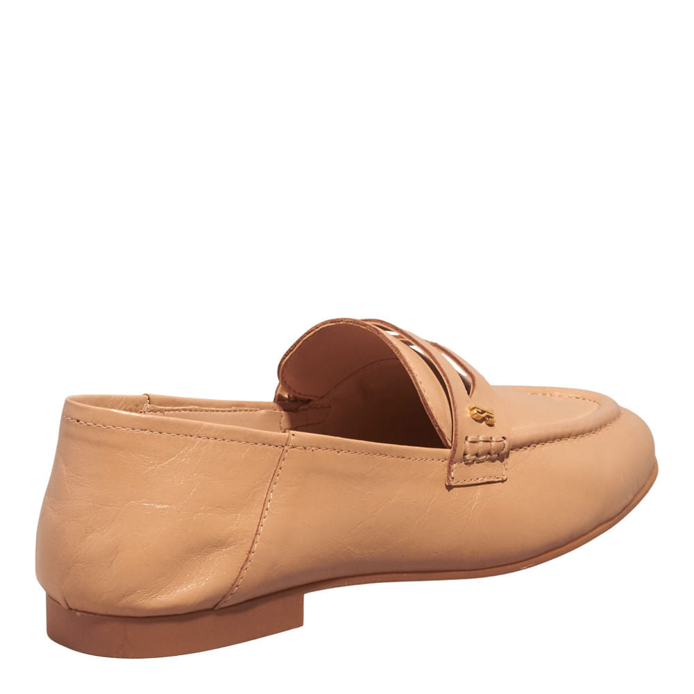 Mocassim Santa Lolla Bege Couro Bico Redondo