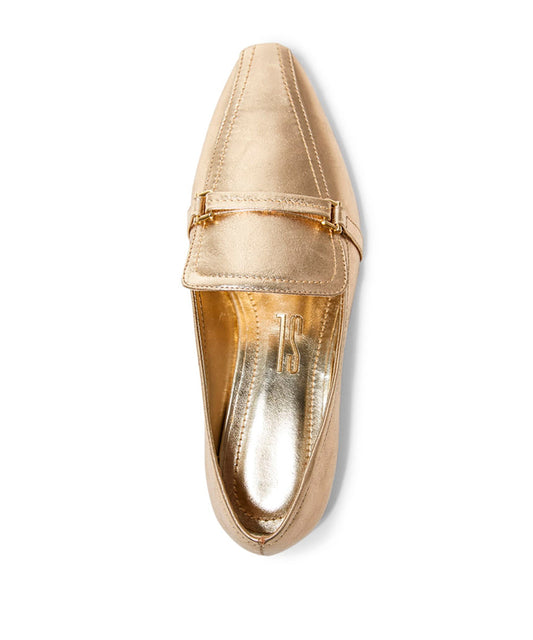 Mocassim Santa Lolla Dourado Metalizado Bico Quadrado