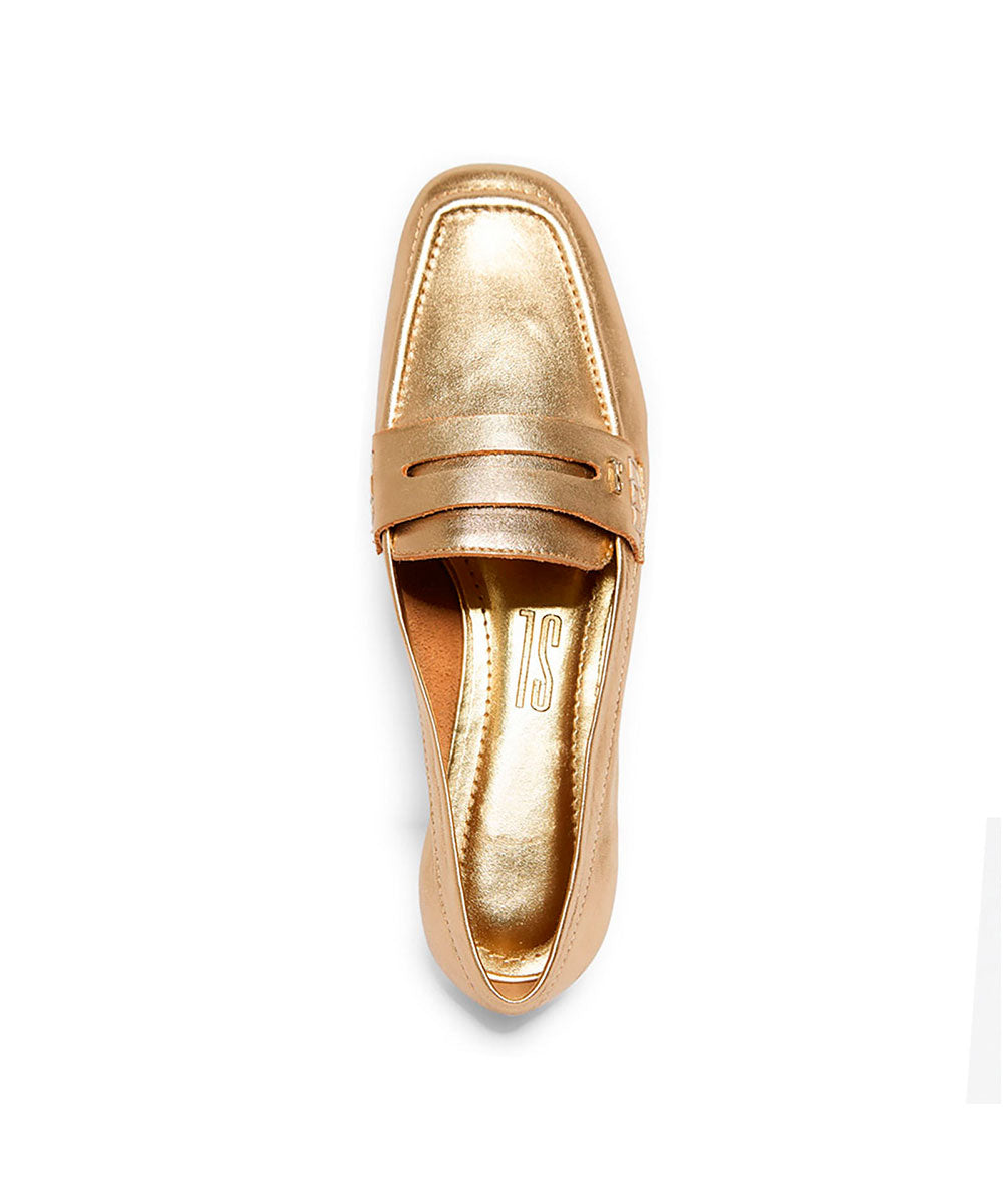 Mocassim Santa Lolla Dourado Metalizado Bico Quadrado