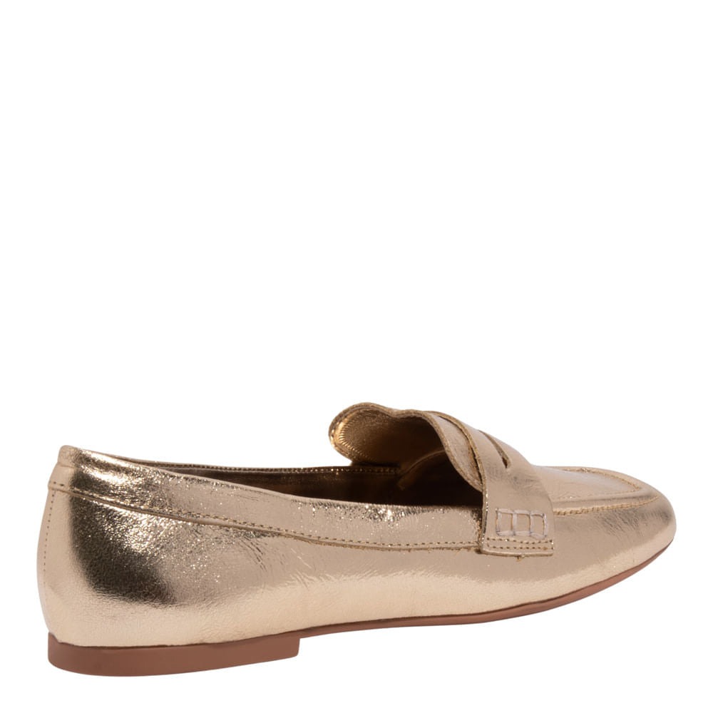Mocassim Santa Lolla Dourado Metalizado Couro