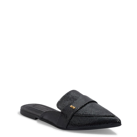 Mule Santa Lolla Preto Metalizado Glow Bico Fico