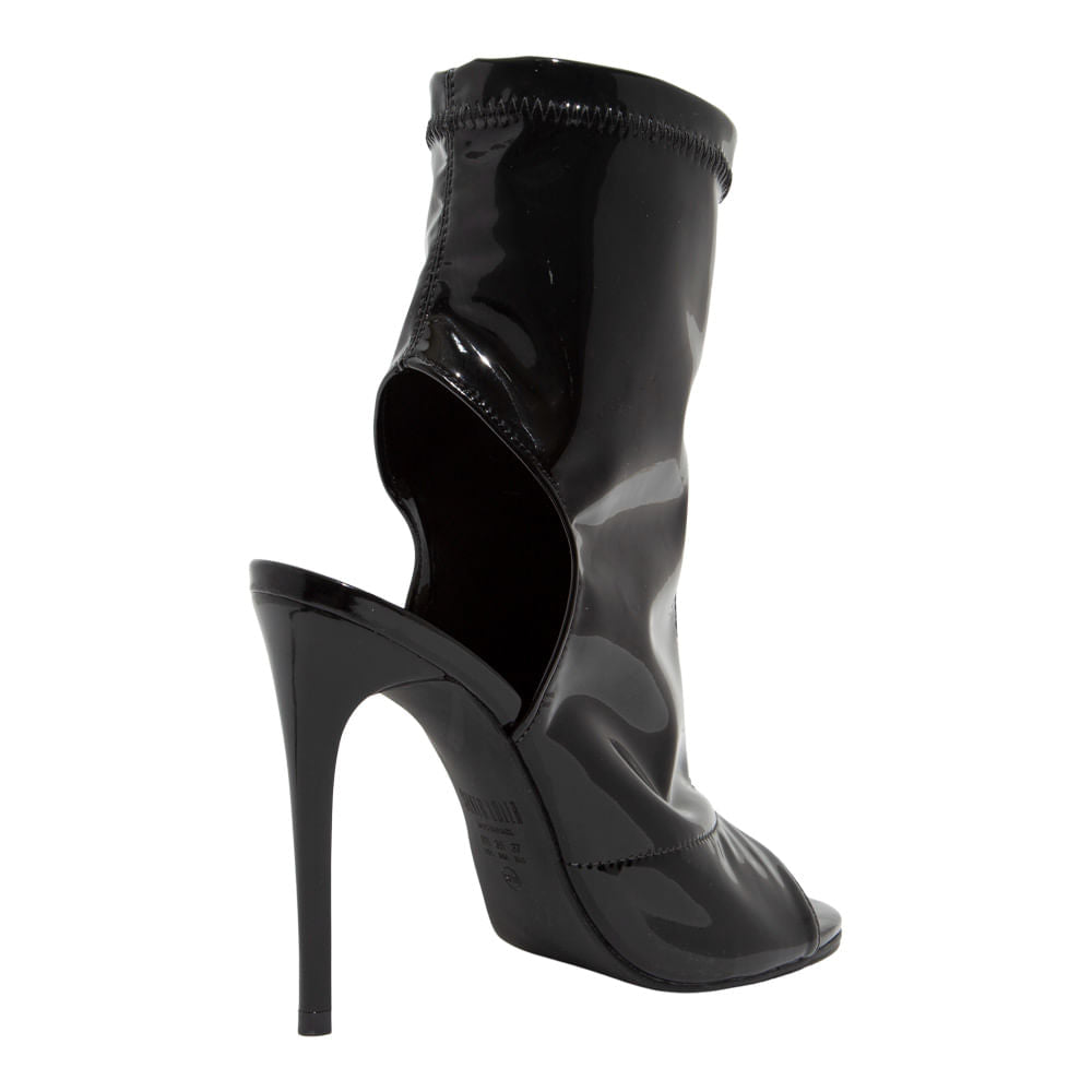 Open Boot Santa Lolla Preto Verniz Strech Salto Alto Fino