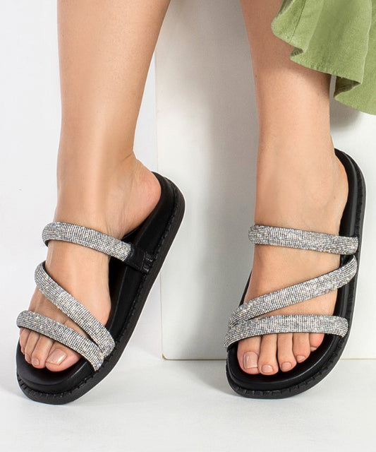 Papete La Femme Preta Tiras Strass Brilho