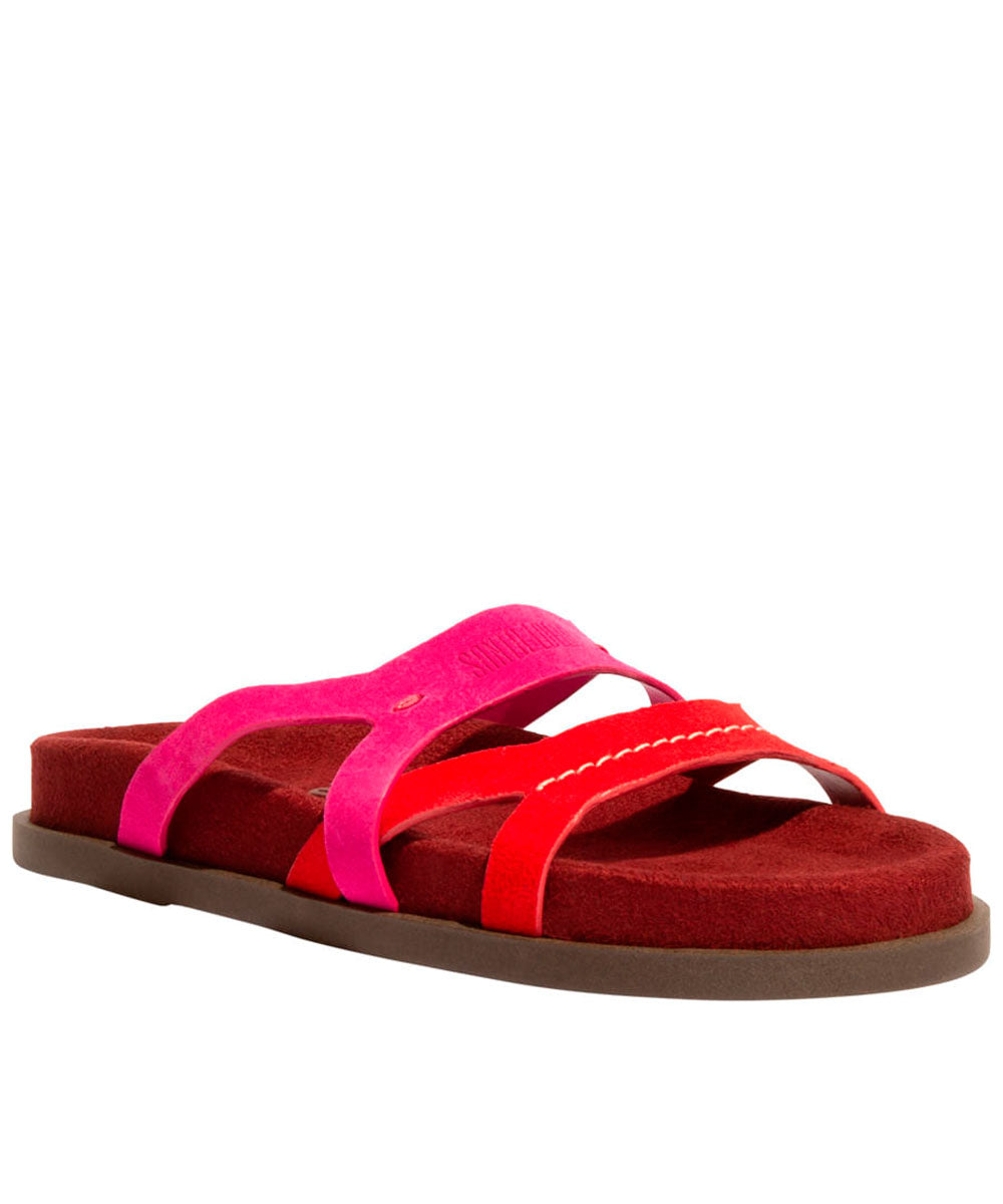 Papete Santa Lolla Camurça Vermelho Bordô Tiras Bicolor