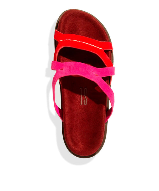 Papete Santa Lolla Camurça Vermelho Bordô Tiras Bicolor