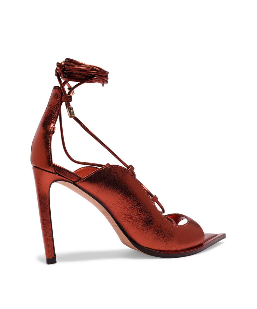 Peep Toe Santa Lolla Borgonha Metalizado Amarração Bico Fino