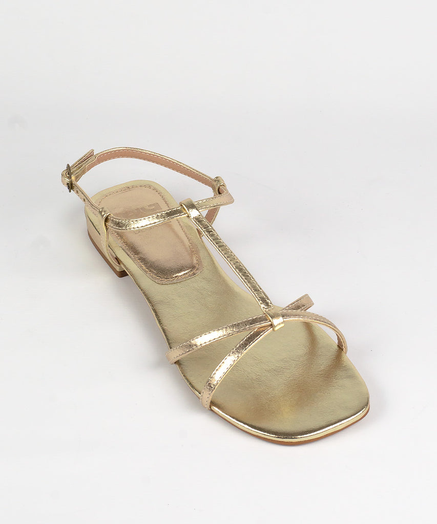 Rasteira Degalls Dourada Metalizada Bico Redondo