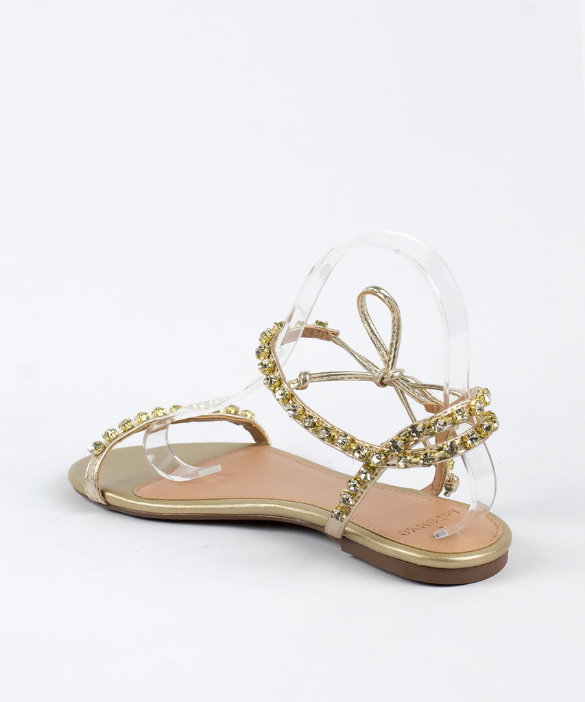 Rasteira La Femme Dourada Metalizada Pedraria Amarração