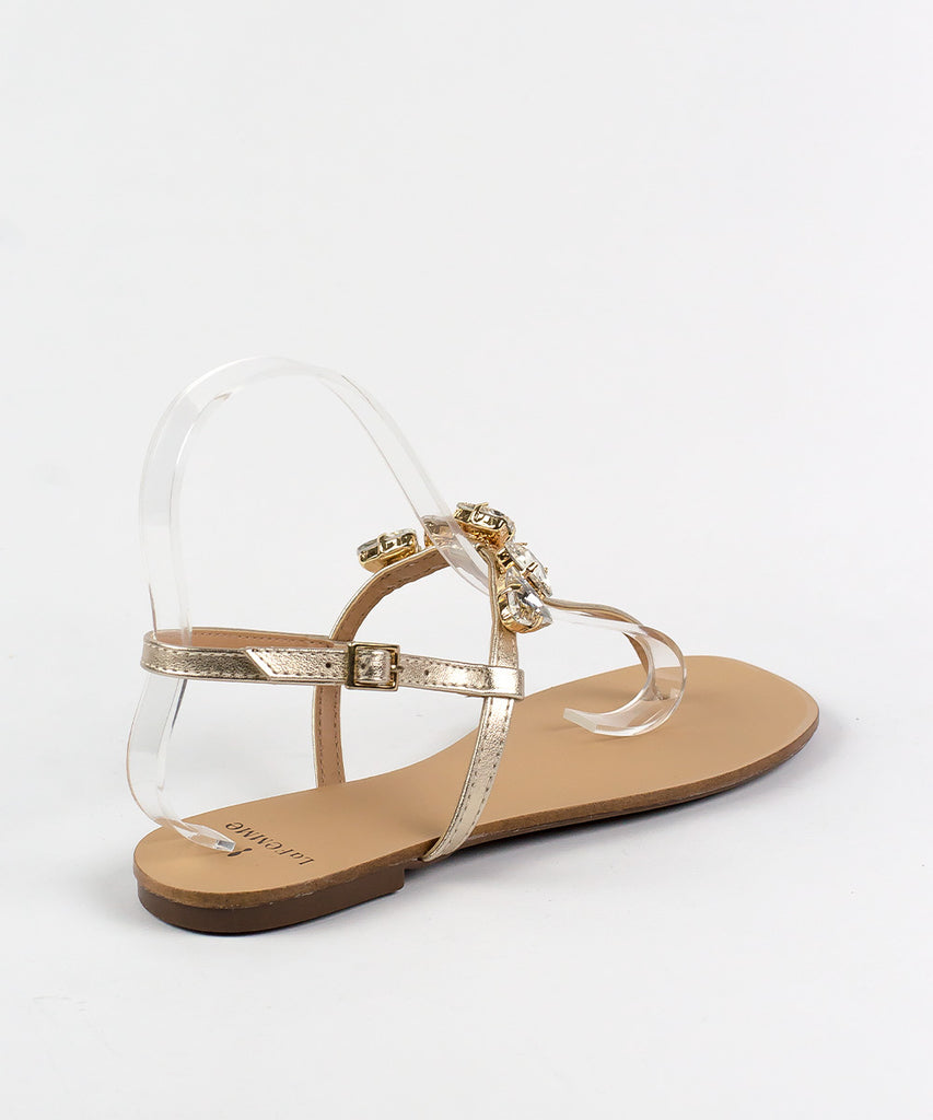 Rasteira La Femme Dourada Metalizada Pedraria