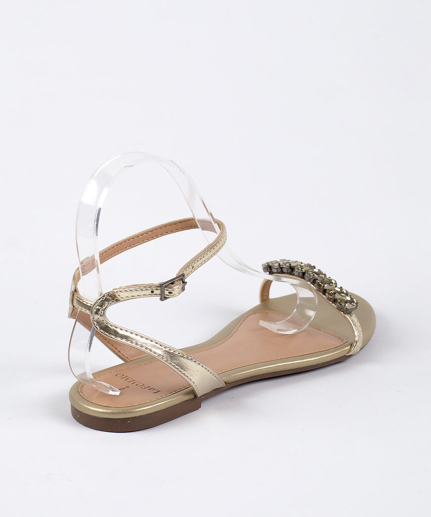 Rasteira La Femme Dourada Metalizada Pedras