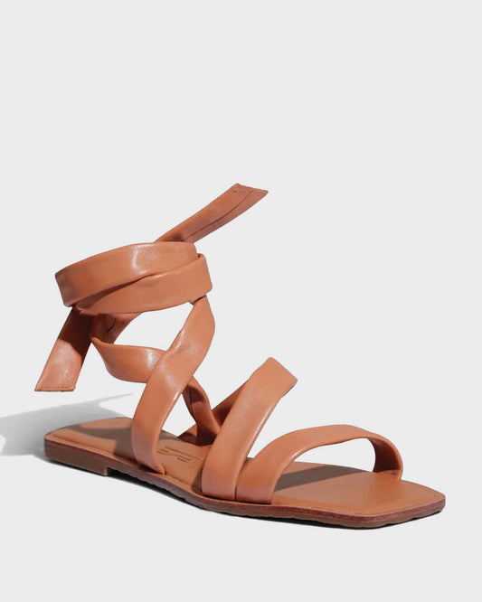 Rasteira Santa Lolla Caramelo Couro Amarração