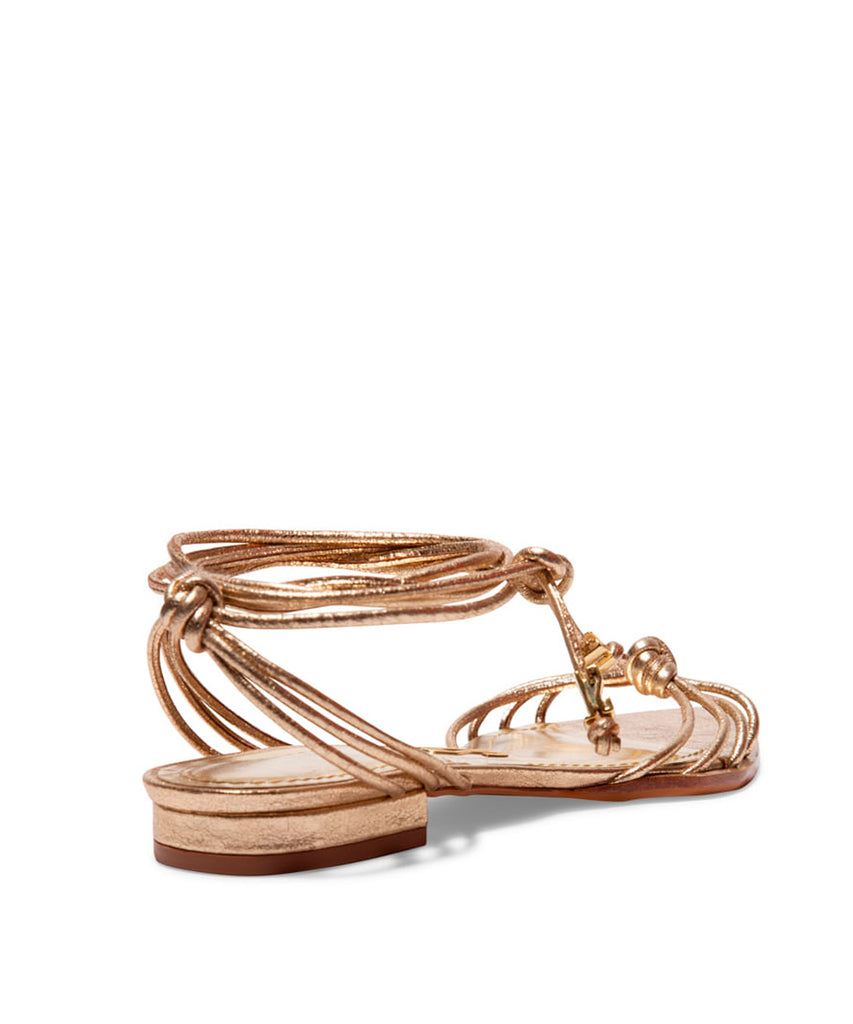 Rasteira Santa Lolla Dourada Metalizada Amarração Bico Fino