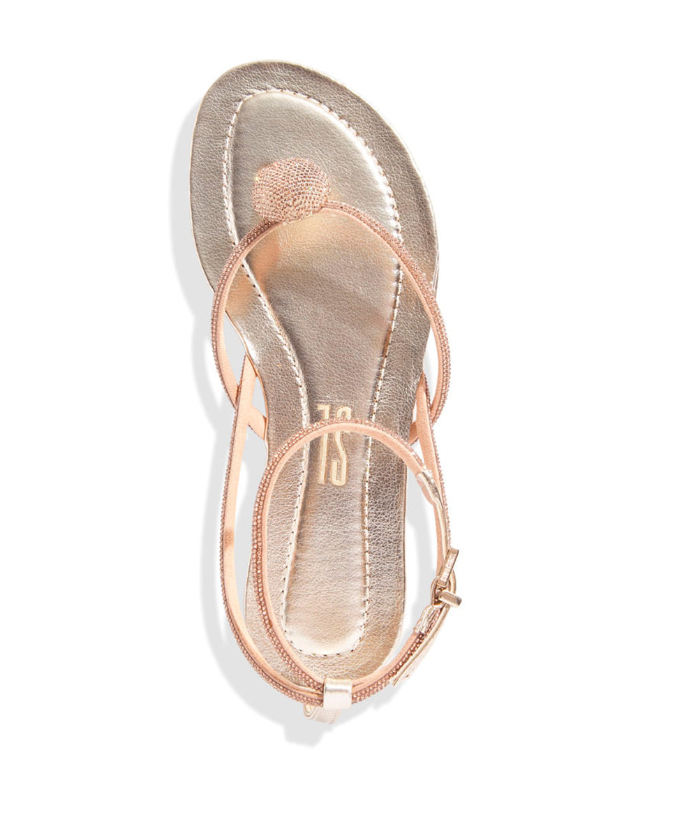 Rasteira Santa Lolla Dourada Metalizada Botão Strass