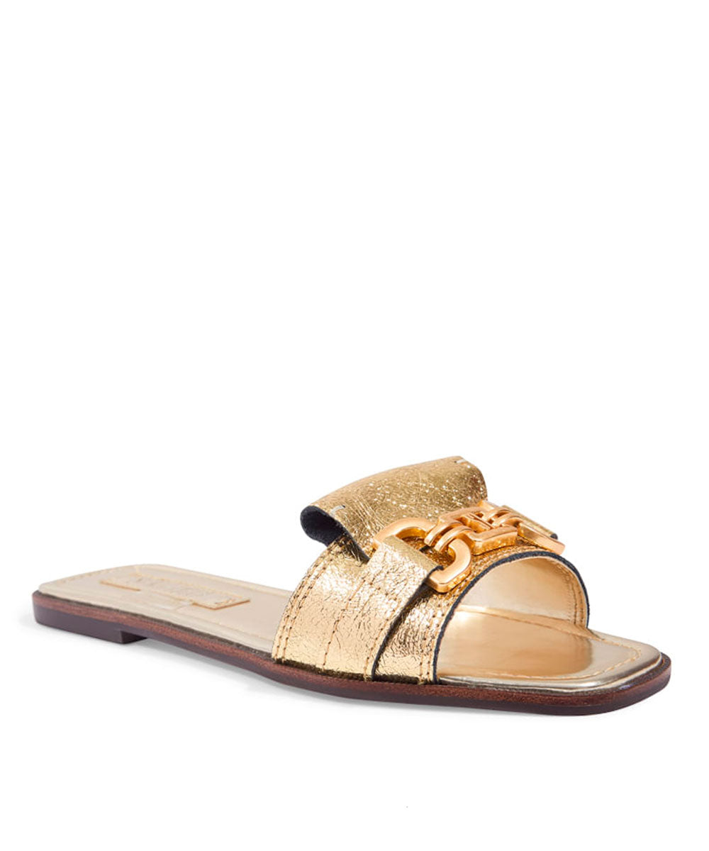 Rasteira Santa Lolla Dourada Metalizada Correntes