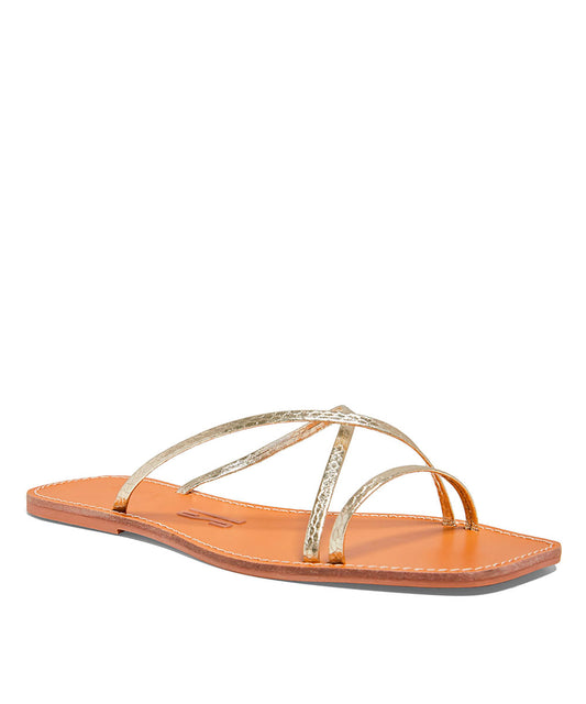 Rasteira Santa Lolla Dourada Metalizada Cristal