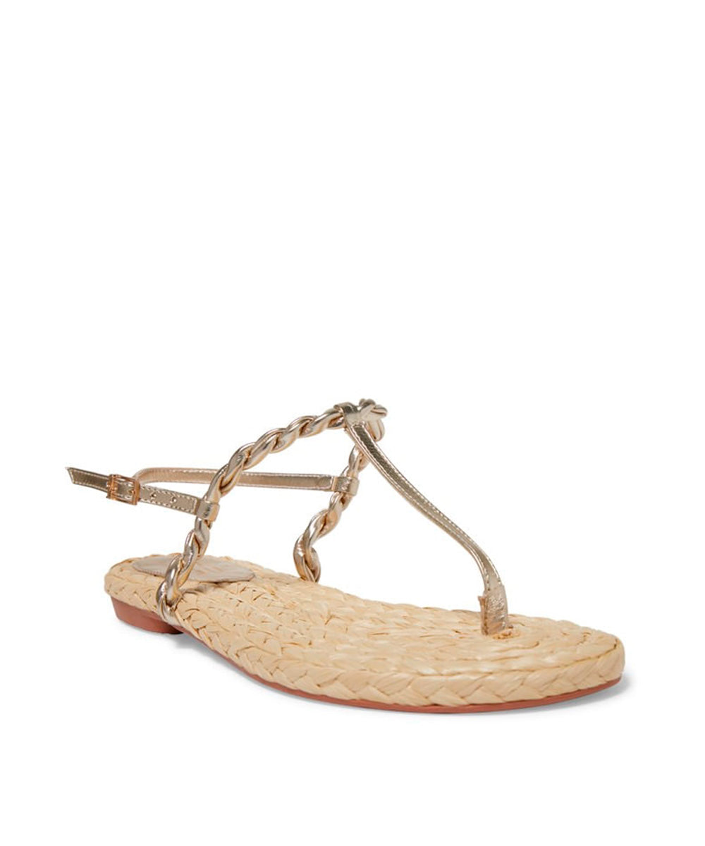 Rasteira Santa Lolla Dourada Tramada Palha