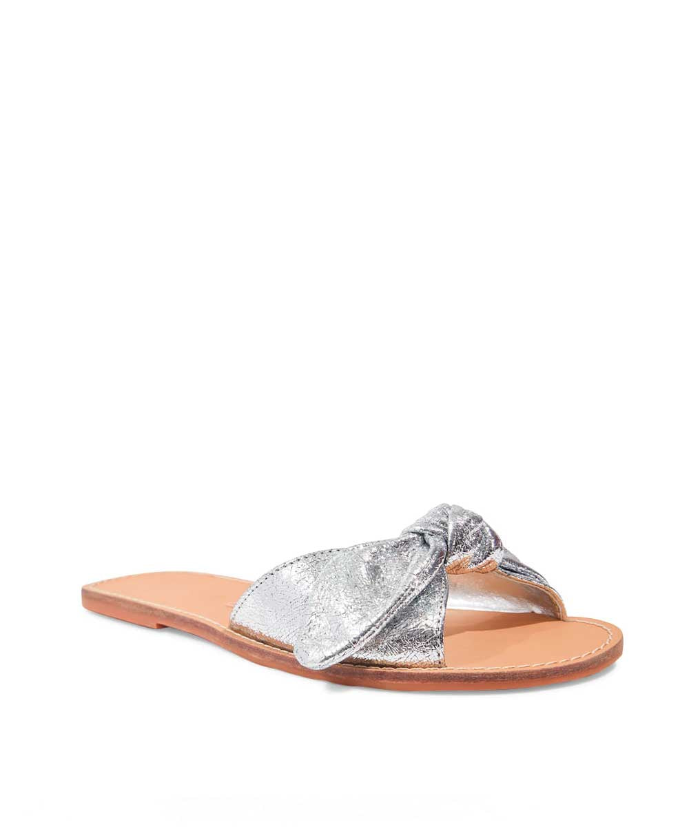 Rasteira Santa Lolla Laço Prata Metalizada