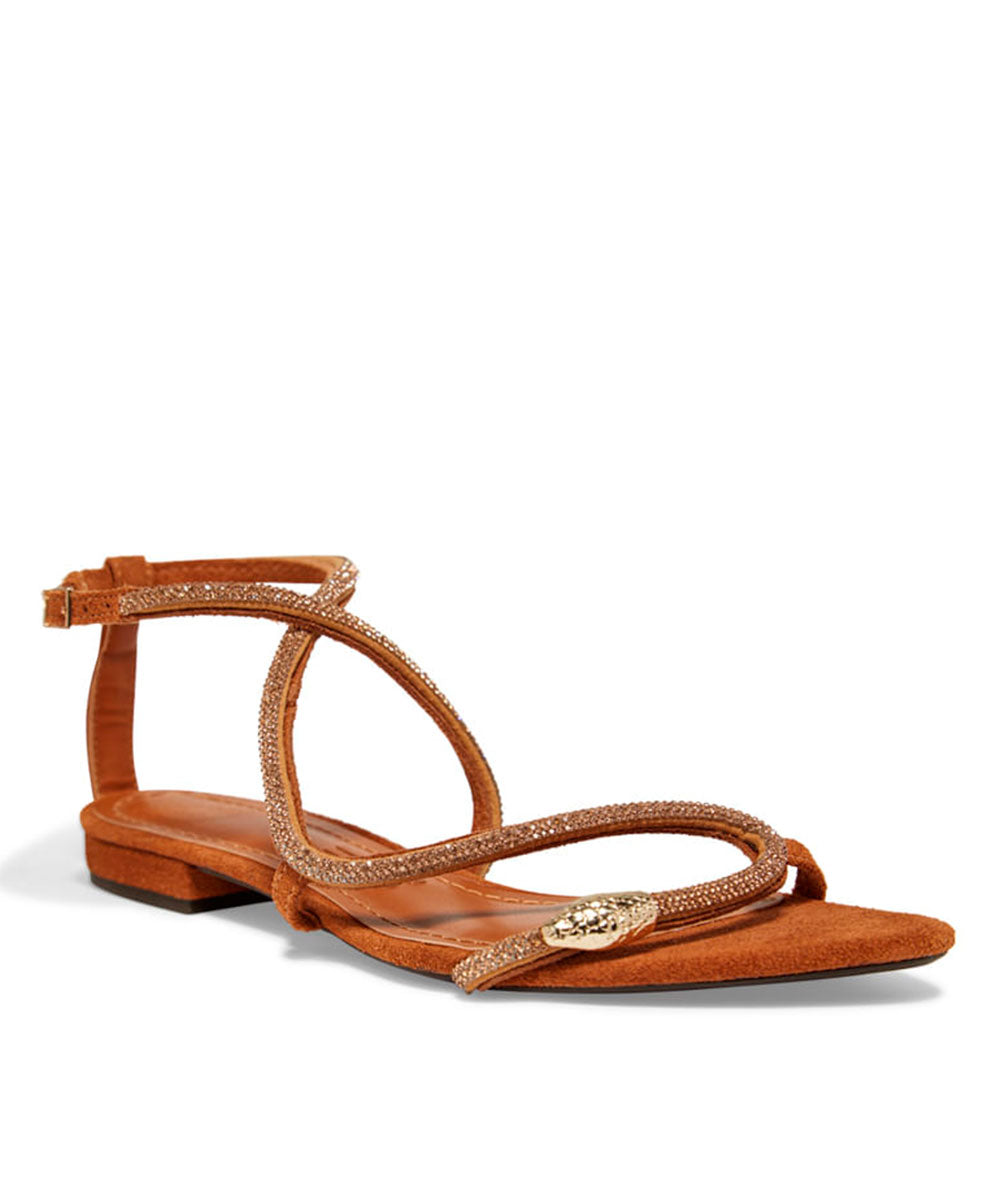 Rasteira Santa Lolla Marrom Camurça Strass