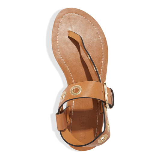 Rasteira Santa Lolla Marrom Couro Tiras Largas Ilhós