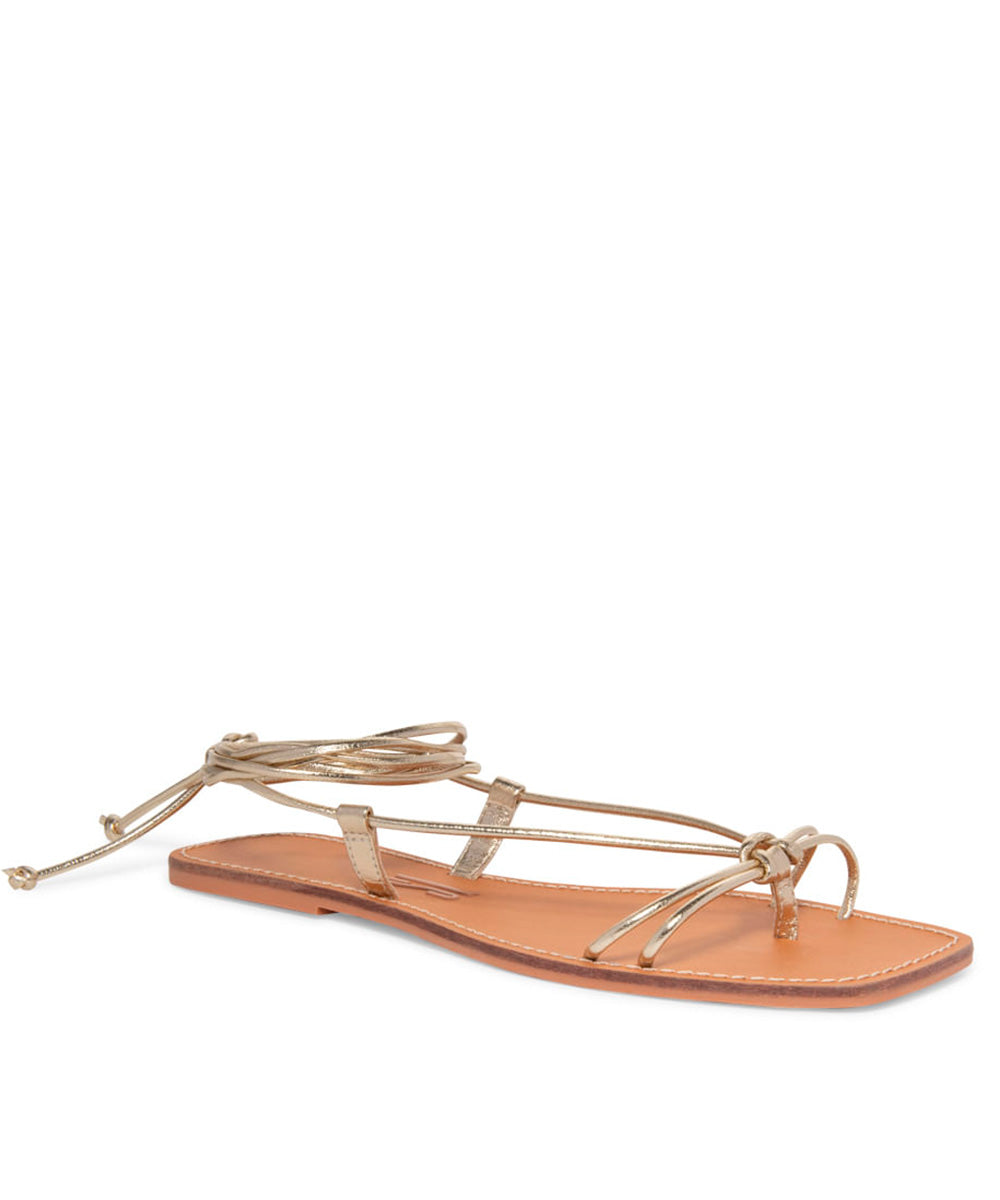 Rasteira Santa Lolla Metalizada Dourada Tiras Amarração