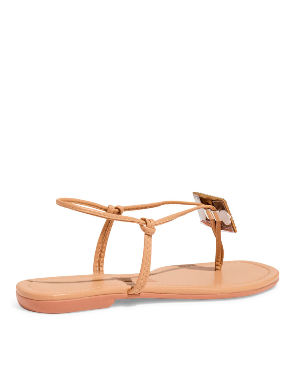 Rasteira Santa Lolla Nude Bico Quadrado Strass