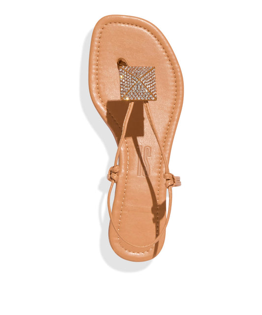 Rasteira Santa Lolla Nude Bico Quadrado Strass