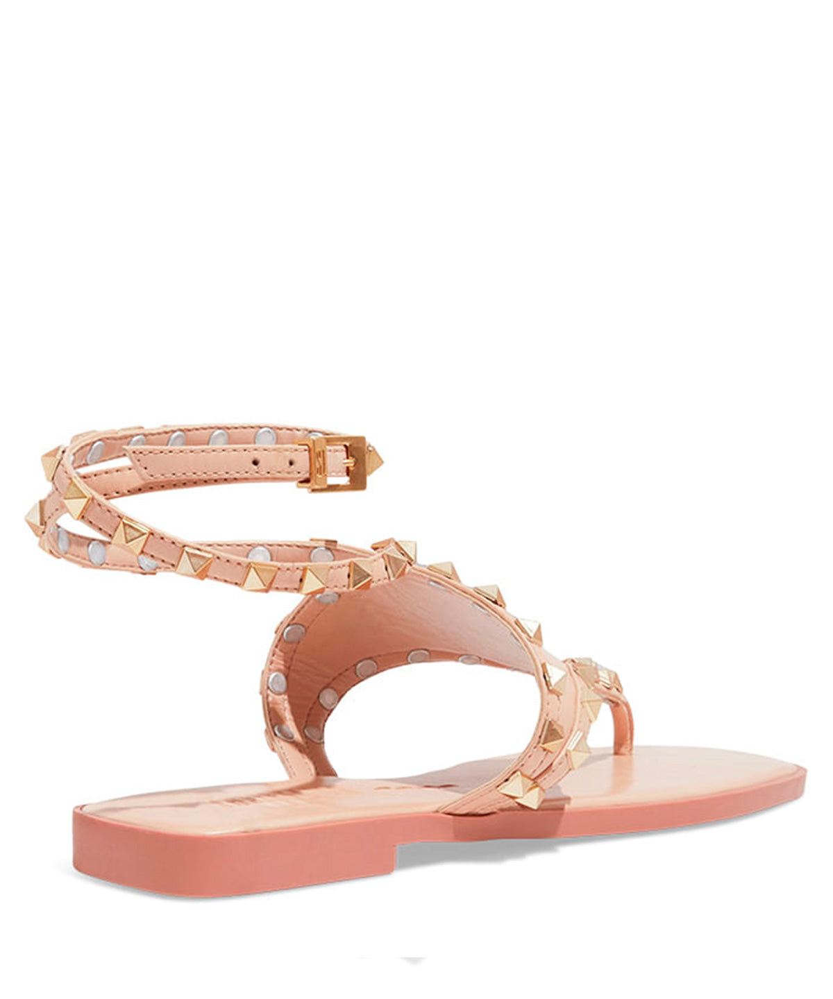 Rasteira Santa Lolla Nude Couro Tiras Spikes Bico Quadrado