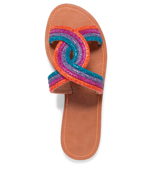 Rasteira Santa Lolla Nude Tiras Cores Strass