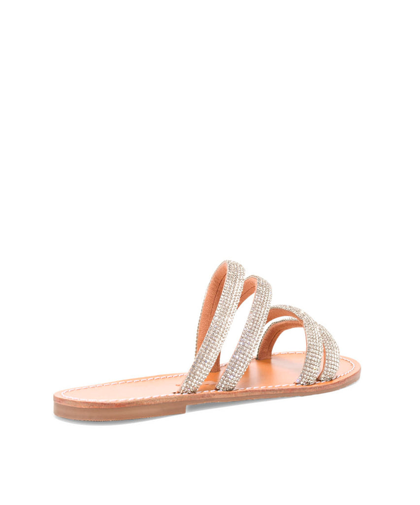 Rasteira Santa Lolla Nude Tiras Pedras Cristal