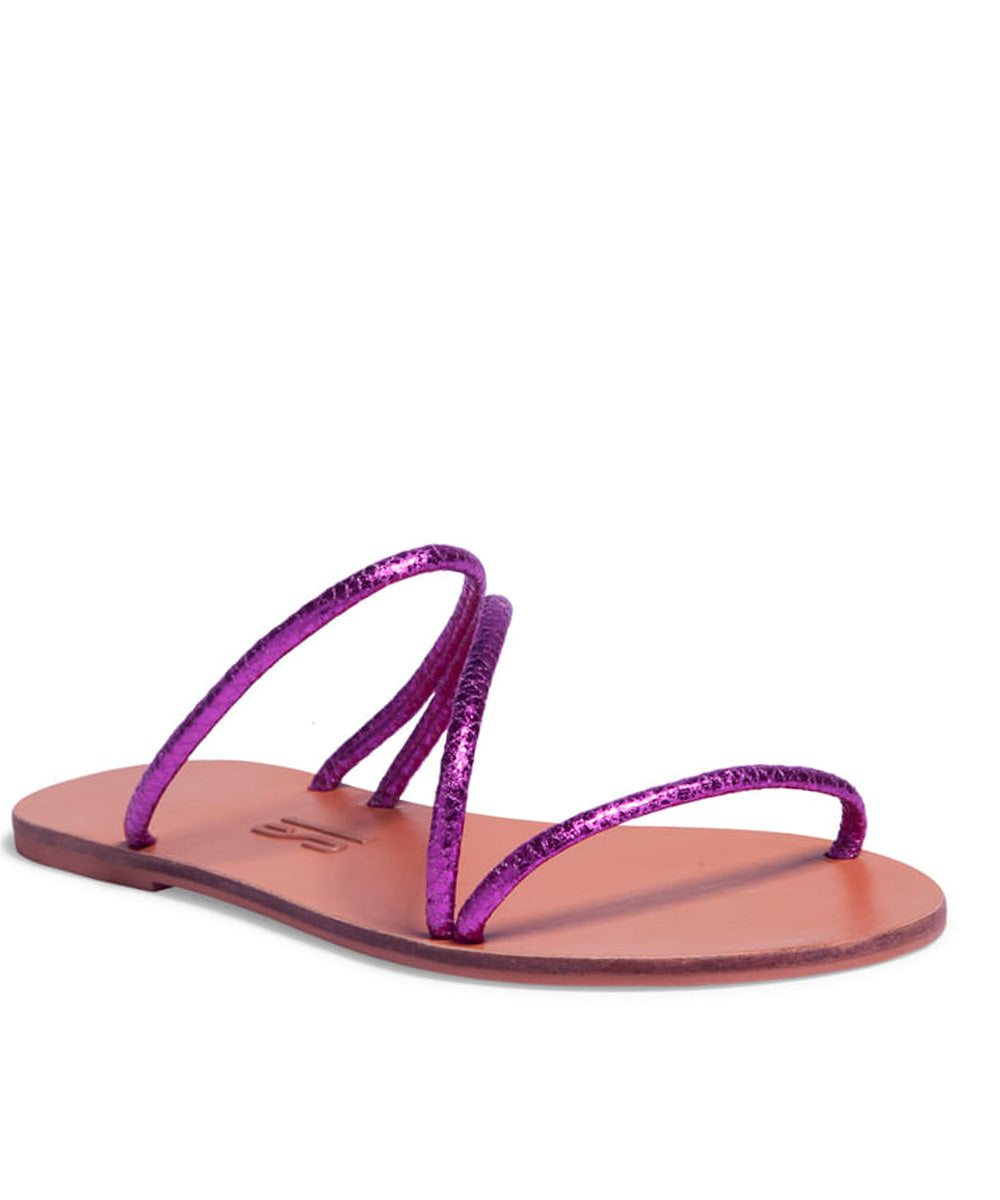 Rasteira Santa Lolla Nude Tiras Roxo Metalizado