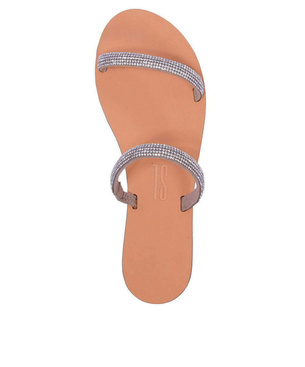 Rasteira Santa Lolla Nude Tiras Strass Cristal