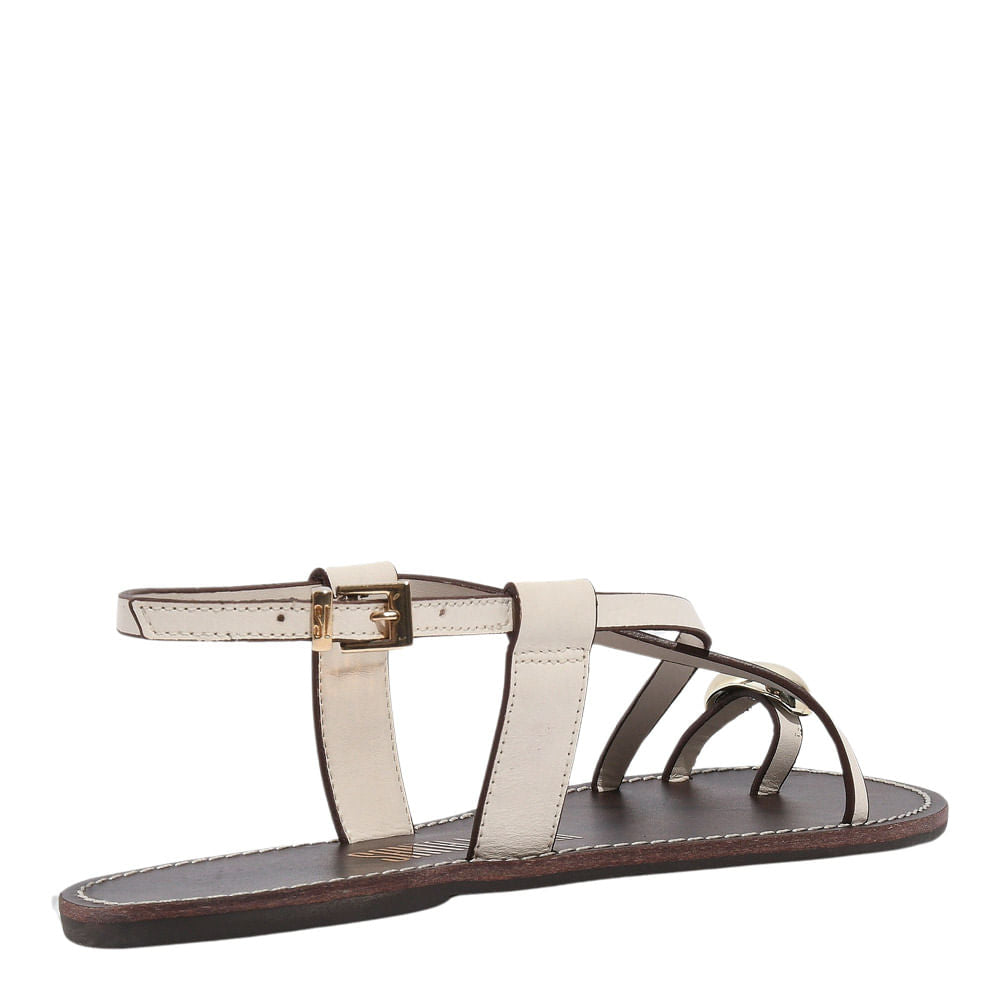 Rasteira Santa Lolla Off White Couro Tiras Cruzadas