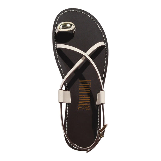 Rasteira Santa Lolla Off White Couro Tiras Cruzadas