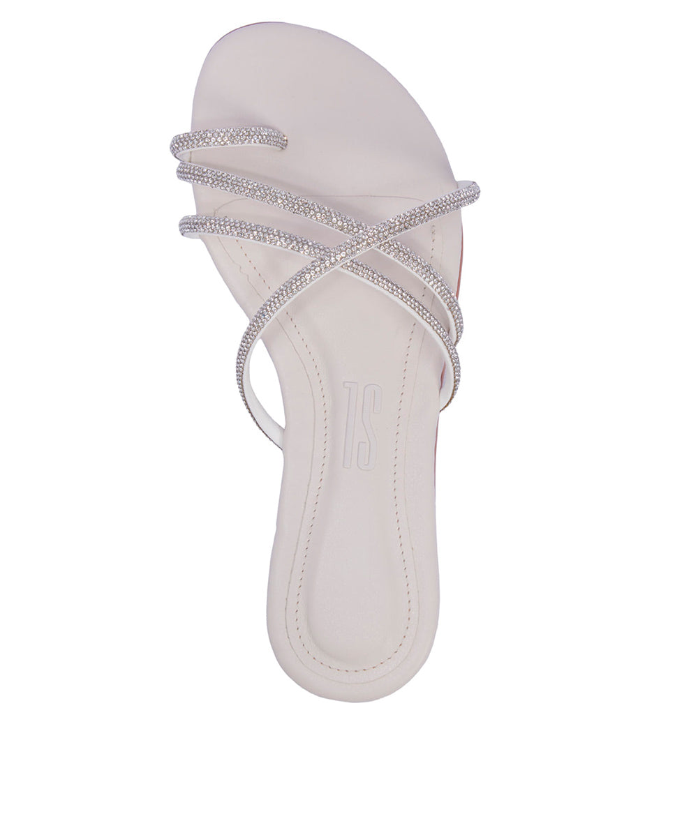 Rasteira Santa Lolla Off White Tiras Strass