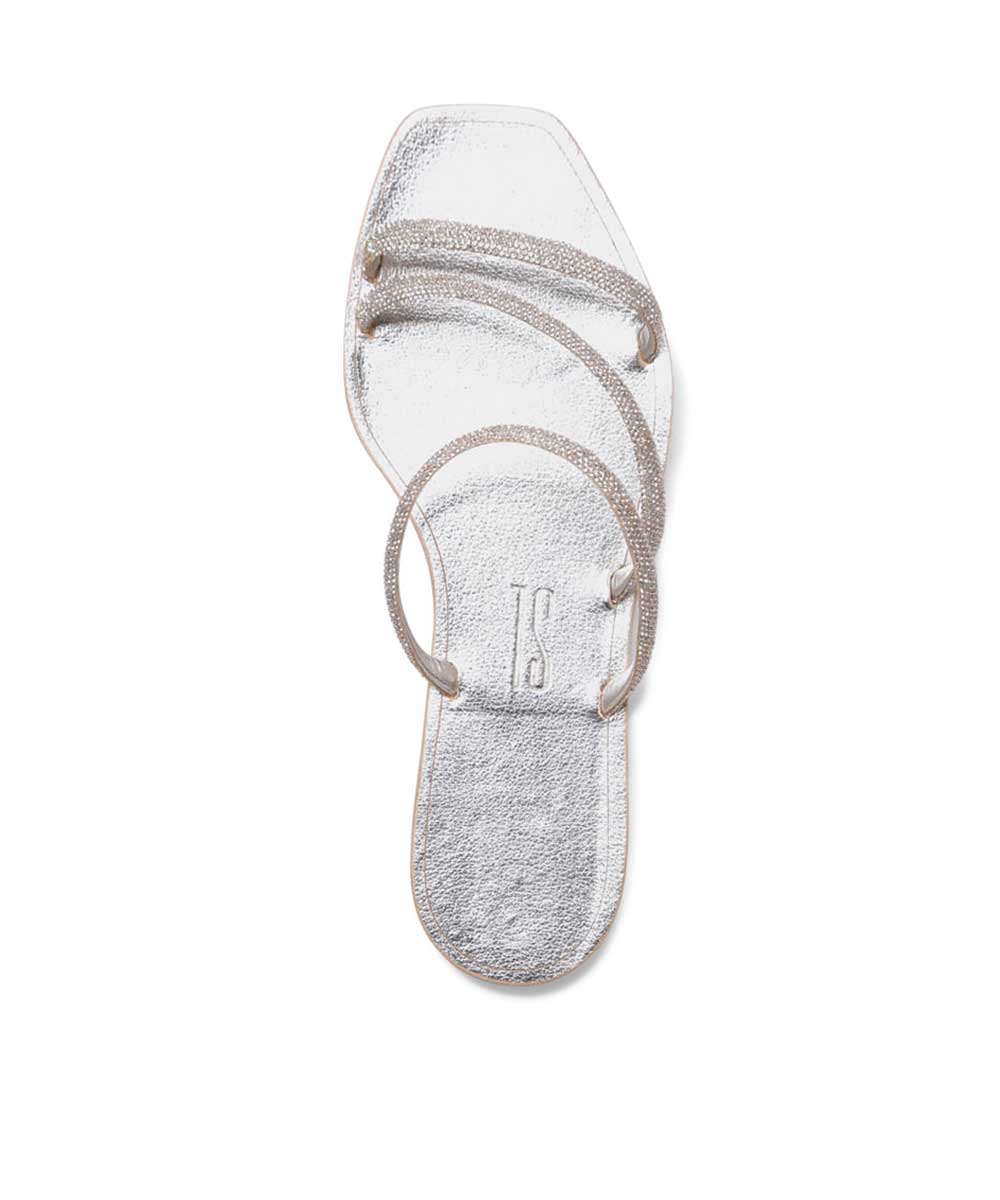 Rasteira Santa Lolla Prata Metalizado Tiras Strass