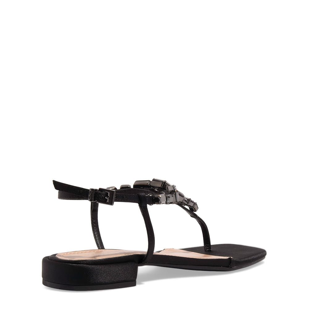 Rasteira Santa Lolla Preta Cetim Pedras