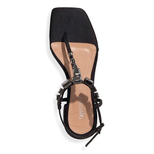 Rasteira Santa Lolla Preta Cetim Pedras