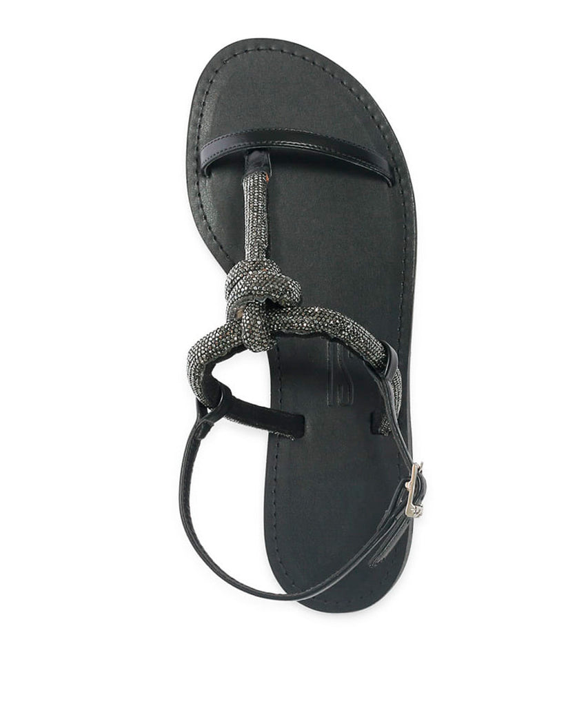 Rasteira Santa Lolla Preta Tiras Strass