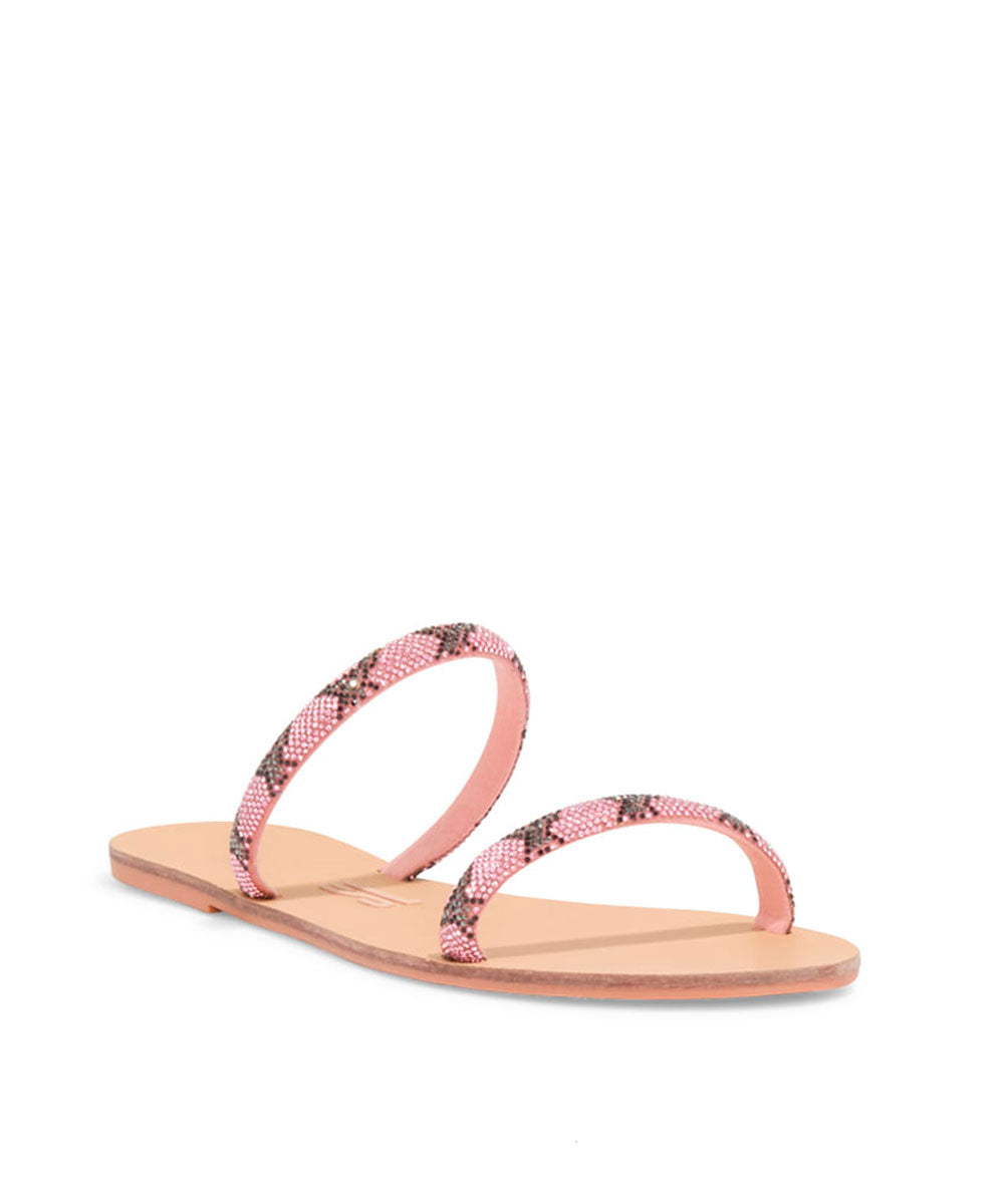 Rasteira Santa Lolla Rose Bico Redondo Brilho Strass