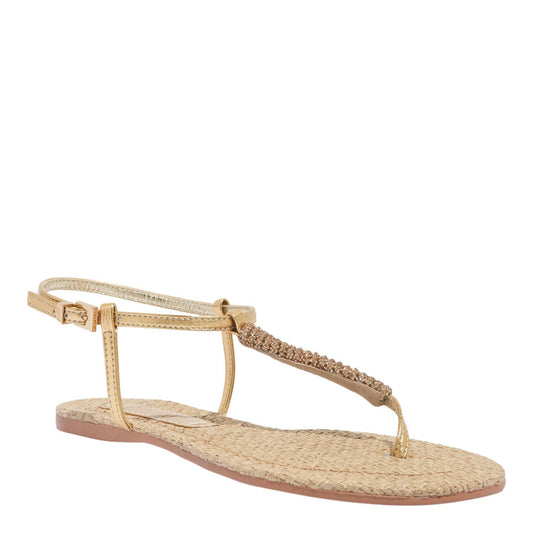 Rasteira Santa Lolla Strass Metalizada Dourada