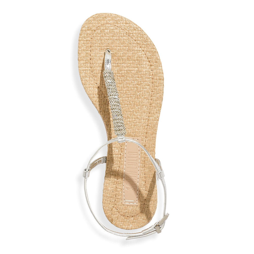 Rasteira Santa Lolla Strass Metalizada Prata